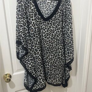 Oversized Leopard Print Sheer Poncho swim cover up